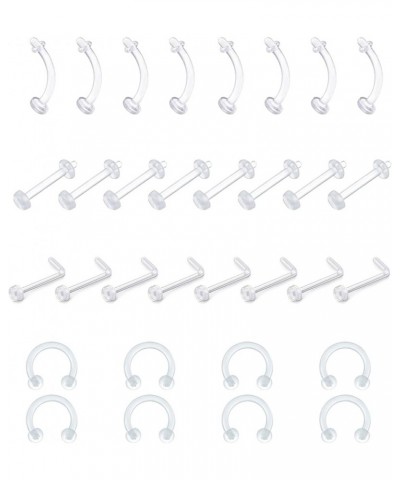 14G 16G 18G 20G Clear Flexible Bioplast Retainer Navel Belly Ring Eyebrow Tongue Nipple Barbell Nose Lip Labret Stud 32 Pcs-S...