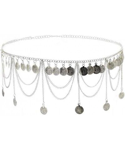 Gold Silver Coin Pendant Waist Chain Tassel Layered Chain Belt Waist Jewelry for Women Girls Silver $7.27 Body Jewelry