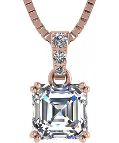 Asscher Cut CZ Simulated Diamond Solitaire Necklace Sterling Silver 8mm-3.00ct rose gold plated $24.27 Necklaces