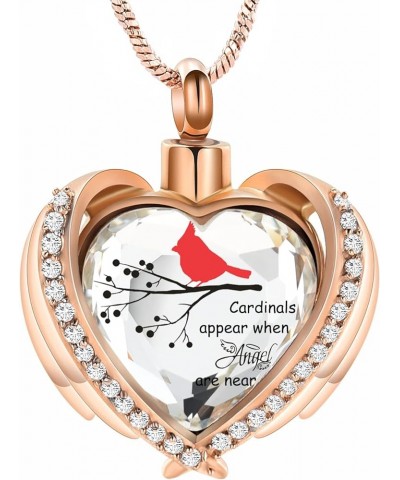 Red Cardinal Urn Ashes Necklace for Women Men Angel Wing Crystal Heart Urn Locket for Ashes Keepsake Memorial Cremation Jewel...