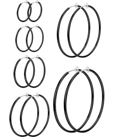 6 Pairs Clip On Hoop Earrings for Women Fake Hoop Earrings Spring Hoop Earrings Set for Non-Pierced Ears Jewelry 6 Sizes Blac...