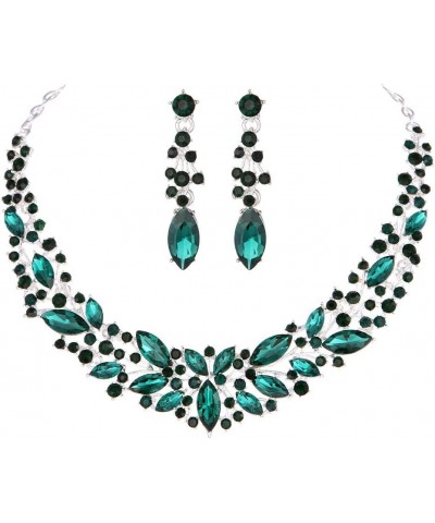 Youfir Austrian Crystal Rhinestone Bridal Wedding Necklace and Earrings Jewelry Sets for Women Green $14.00 Jewelry Sets