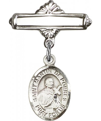 Sterling Silver Polished Baby Badge Bar Pin with Charm, 11/16 Inch Saint Martin de Porres $38.33 Brooches & Pins