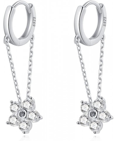 Sterling Silver CZ Flower Dangle Earrings Chain for Women Teen Girls Flower Drop Hoop Earrings Tassel A-Silver1 $9.68 Earrings