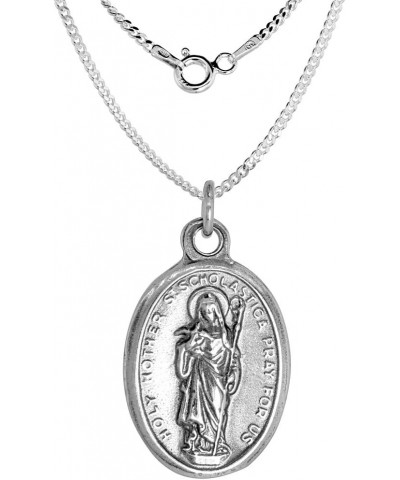 Sterling Silver St Scholastica Medal Necklace Oxidized finish Oval 1.8mm Chain 16-inch $20.52 Pendants