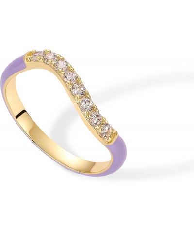 14K Gold Plated Wavy Stackable Ring | Colored Enamel and Cubic Zirconia Rings | Blue White Purple Enamel Eternity Bands for W...