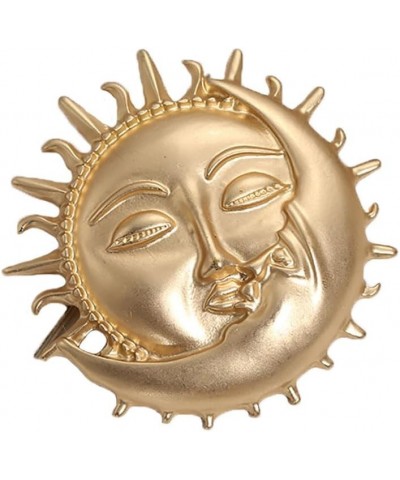 Gold Moon Sun Brooch Pin Vintage Moon Sun Face Lapel Pin Dainty Half Moon with Flaming Sun Safty Pin Fairy Planet Badges for ...