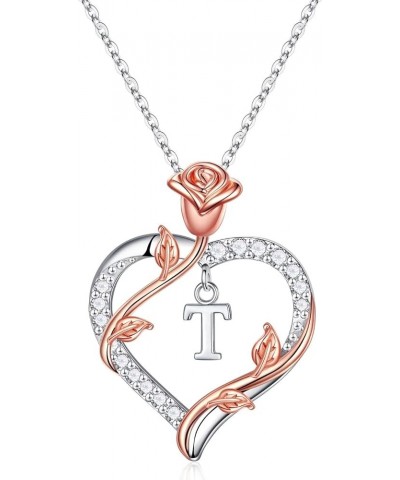 Rose Heart Initial Pendant Necklace Gifts for Women Girls, Letter Brass and Stainless Steel Necklace JEWELRY BOX T $17.35 Nec...