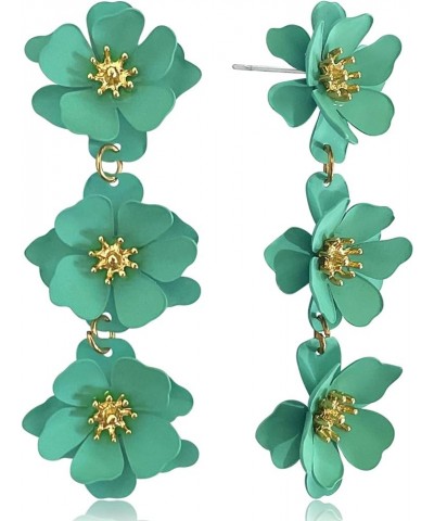 Elegant Bohemian Matte Tiered Triple Flower Dangle Drop Earrings Chic Charm Cute Long Floral Stud Earrings for Women Girls St...