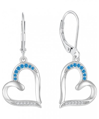Heart Earrings Silver Heart Pendant Earrings Cubic Zirconia Leverback Jewelry For Women sapphire $25.30 Earrings