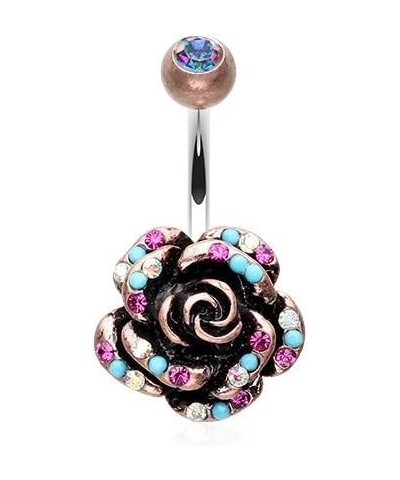 Vintage Gleam Rose Belly Button Ring Copper/Aurora Borealis/Fuchsia $9.03 Body Jewelry