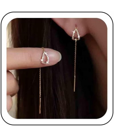 Cz Teardrop Threader Earrings Long Tassel Threader Dangle Earrings Gold Bar Threader Chain Earrings Crystal Tassel Threader E...