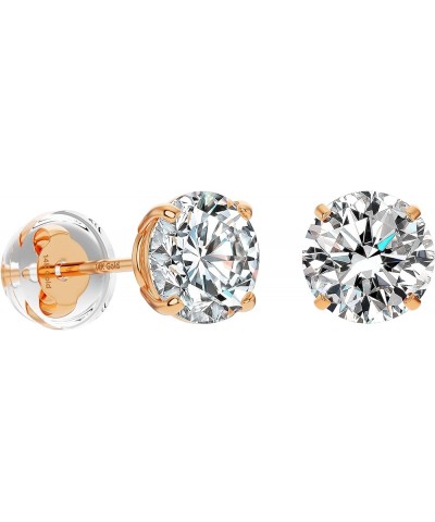Real Solid 14k Gold Solitaire Round Cubic Zirconia CZ Stud Earrings 4mm Rose Gold $21.39 Earrings