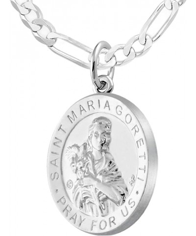 Ladies 925 Sterling Silver 18.5mm Saint Maria Goretti Medal Pendant Necklace, 18in to 24in 24in 2.3mm Figaro Chain $40.49 Pen...