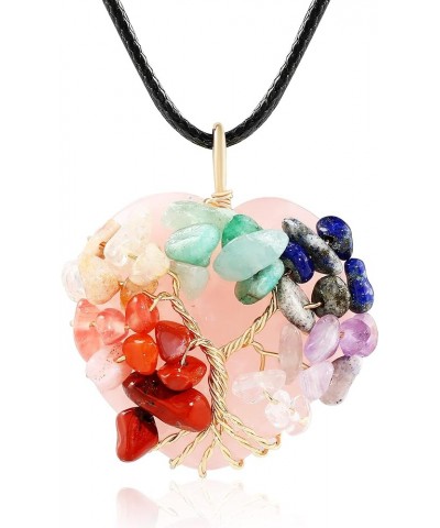 Rose Quartz Tree of Life 7 Chakra Stones Crystal Necklaces for Women Trendy Teen Girls, Dainty Handmade Aesthetic Healing Gem...