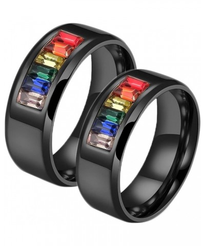 Lesbian Rings for Women Couples, Stainless Steel Promise Rings Personalized Size 5 to Size 12 Black LGBT Ring with Rainbow Cu...