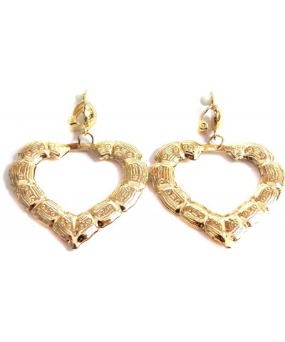 Clip-on Earrings Gold Tone Heart Bamboo Hoop Earrings 2 inch Retro Earrings $7.69 Earrings