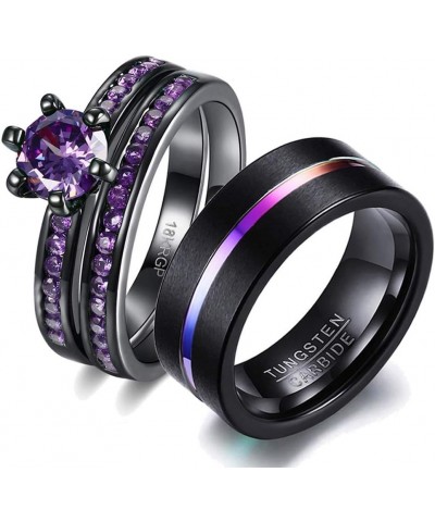 wedding ring set His Hers Couples Matching Rings Women's 18k Black Gold Filled Violet CZ Wedding Engagement Ring Bridal Sets ...