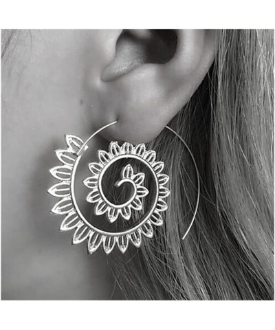 Vintage Circles Round Spiral Brass Dangle Earrings Womens Lady Wedding Party Ear Tribal Leaf Hoop earrings $6.83 Earrings