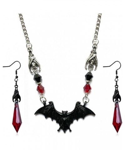 Halloween Necklace Bat Spider Necklace Earrings Set Vintage Gothic Necklace Earrings Cubic Zirconia Inverted Vampire Bat Fest...
