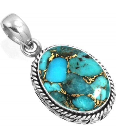 925 Sterling Silver Handmade Pendant for Women 12x16 Oval Gemstone Fashion Jewelry for Gift (99533_P) Copper Blue Turquoise $...