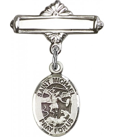 Sterling Silver Polished Baby Badge Bar Pin with Charm, 11/16 Inch Saint Michael the Archangel $38.33 Brooches & Pins