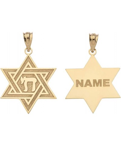 10K or 14K Yellow, White, or Rose Gold Jewish Jewelry Personalized Name Judaica Charm Star of David with Chai Pendant (1.25")...