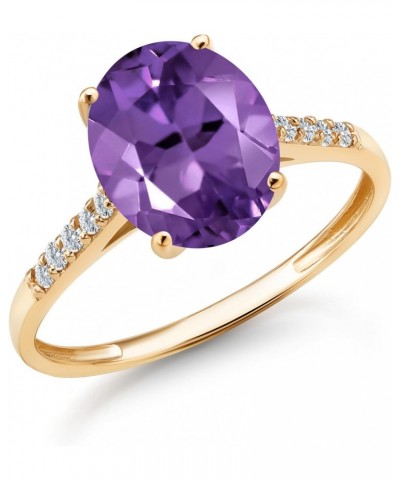 10K Yellow Gold Purple Amethyst and White Diamond Engagement Ring For Women | 2.42 Cttw | Oval 10X8MM | Gemstone February Bir...