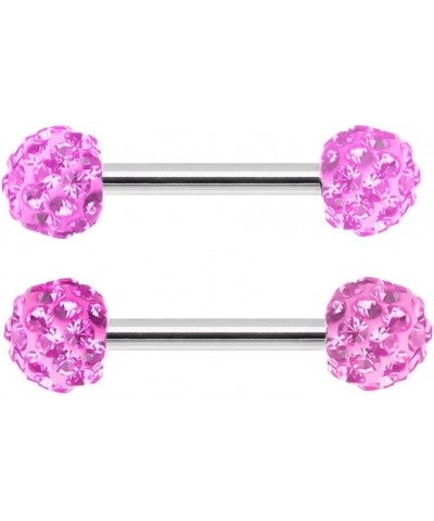Pair of Swarovski Crystal Ferido gem Paved Surgical Steel Nipple Barbell Ring Piercing bar Rings 14g Pink $12.93 Body Jewelry