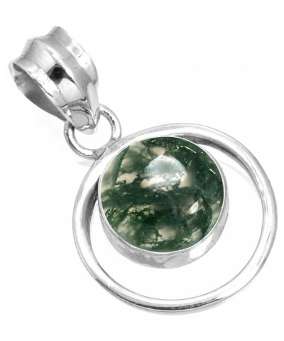 925 Sterling Silver Handmade Pendant for Women 10 MM Round Gemstone Fashion Jewelry for Gift (99579_P) Moss Agate $18.35 Pend...