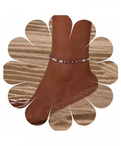 Boho Beaded Anklet Bracelets Purple Beads Woven Chain Anklet Beach Braided Woven Ankle Bracelet Seed Beads Foot Chain Jewelry...