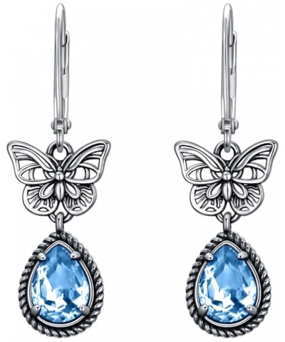 Butterfly Earrings 925 Sterling Silver Vintage Retro Oxidized Dangle Drop Earrings with Simulated Birthstone Crystals from Au...