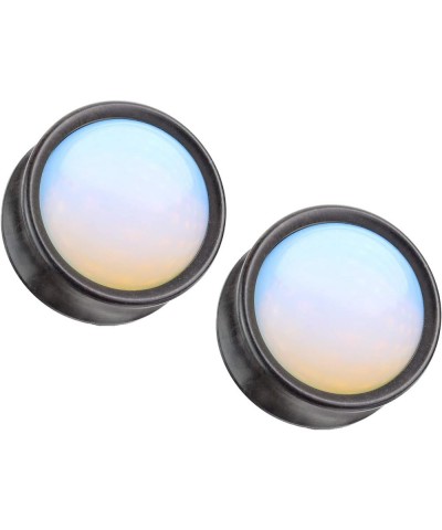 Synthetic Opal Center Front-Facing Natural Ebony Wood Saddle Plugs, Sold as Pair 14mm (9/16") $12.09 Body Jewelry