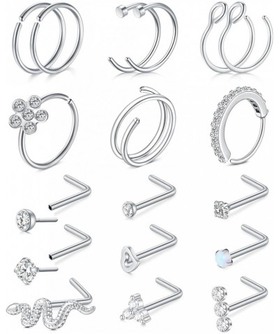 Nose Rings 18g 20g Nose Ring Surgical Steel Nose Studs Hoops Nose Piercings Jewelry Silver Gold J -20g, silver $10.25 Body Je...