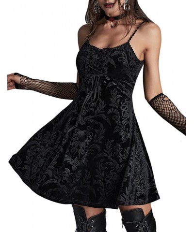Gothic Clothes Dress,Lace Mini Sleeveless Dress Black Lace Draped Bodycon Goth Vintage Dresses Floral Print $26.93 Clothing