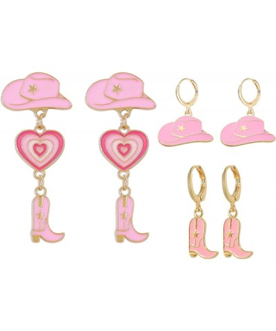 Enamel Western Cowgirl Boot Earrings Cowgboy Dangle Drop Hat Earrings for Women Girls PINK-B $9.85 Earrings