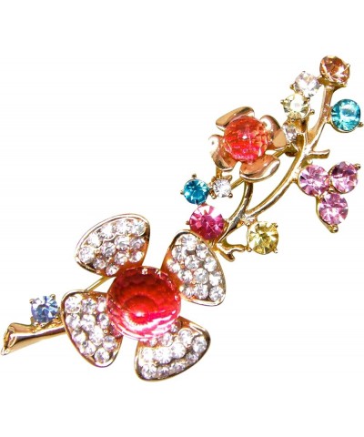 18k Gold Plated Crystal Rose Flower Enamel Brooch pins Pink Branch $8.83 Brooches & Pins
