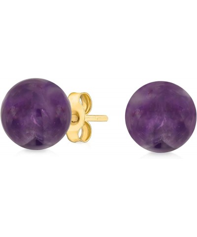 Genuine 14K Yellow Gold Round Gemstone Bead Ball Stud Earrings for Women Teens 6mm Size with a Variety of Birthstone Colors P...