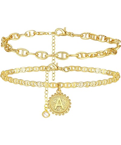 Initial Ankle Bracelets for Women Clearance Items Under 5 Dollars Gifts Gold Plated Double Layered Dainty Letter Cuban Link A...