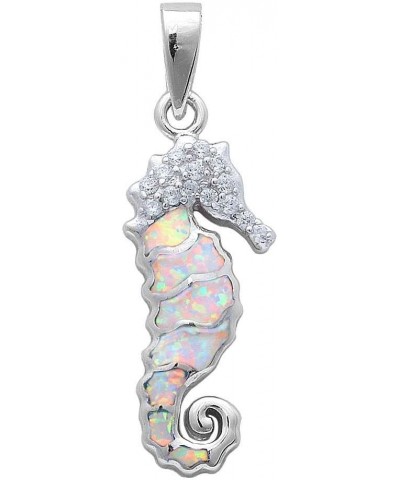 Sterling Silver Rose Gold Plated Lab Created White Opal & Cubic Zirconia Seahorse Pendant Lab Created White Opal $14.21 Pendants