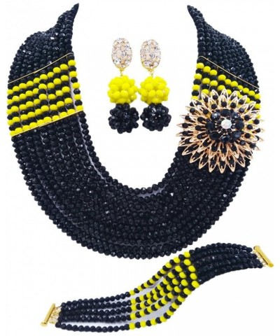 10 Rows African Beads Jewelry Set for Women Nigerian Wedding Bridal Jewelry Sets Black and Opaque Yellow $24.29 Jewelry Sets