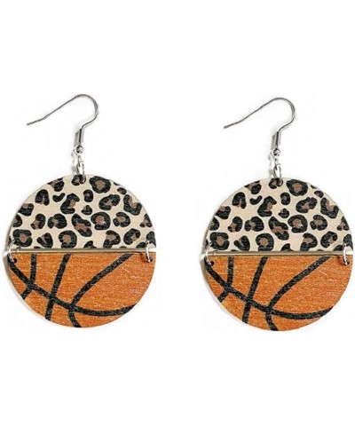 Sports Game Ball Earrings Football Basketball Leopard Print Wooden Drop Earrings for Women Girls Lightweight Round Baseball R...