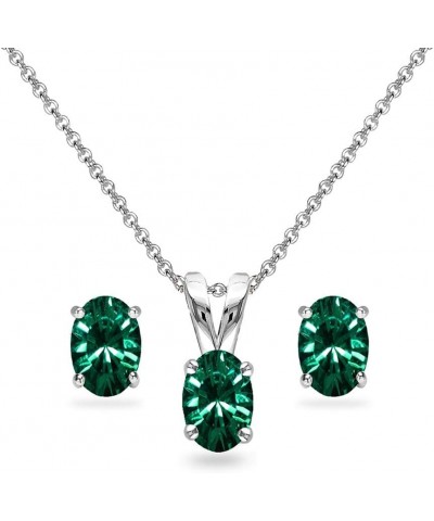 Sterling Silver 6x4mm Oval Solitaire Pendant Necklace & Stud Earrings Set Made with European Crystals Green $15.05 Jewelry Sets