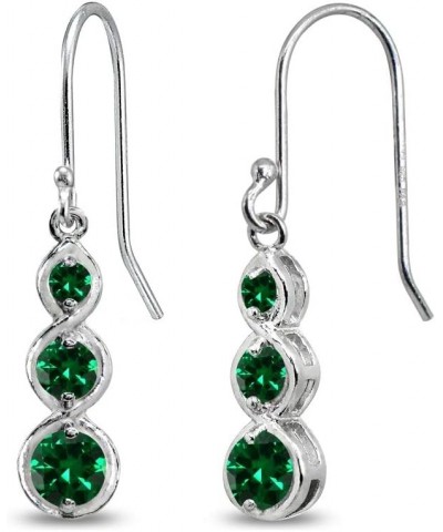 Sterling Silver Genuine or Synthetic Gemstone Round Three Stone Journey Infinity Dangle Earrings May - Green $18.80 Earrings
