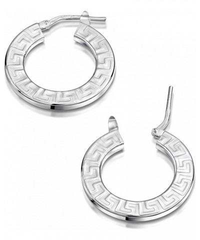 Women's 925 Sterling Silver Hoop Earrings Greek Pattern Hoops $9.84 Earrings