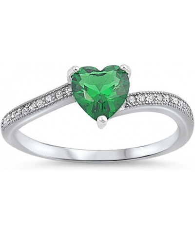 CHOOSE YOUR COLOR Sterling Silver Heart Promise Ring Green (Simulated Emerald) $12.84 Rings
