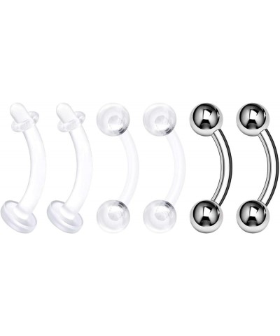 Bioplastic Clear Curved Barbell Retainer 16 Gauge Ball Tragus Lobe Rim Earrings Eyebrow Piercing Jewelry See More Sizes D-6pc...