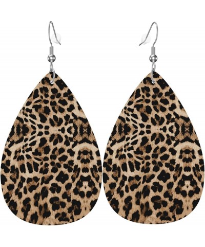 Faux Leather Earrings, Teardrop Dangle Earrings, Lightweight Dangle For Women Girls Brown Leopard $6.49 Earrings