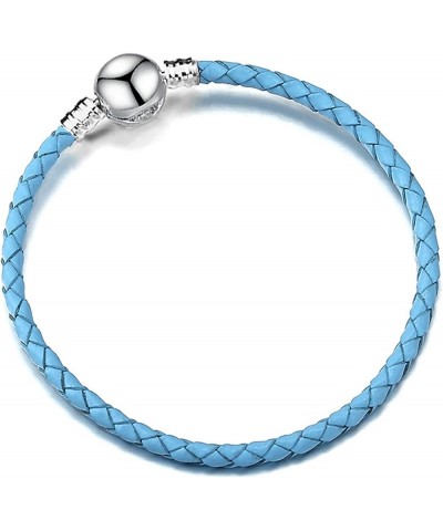 3mm Bule Braided Leather Bracelet Round Barrel Snap Clasp Woven Bracelet for Pandora European Charm Bead DIY Jewelry 6.3"-8.2...