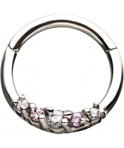 18GA Stainless Steel 5/16" Prong Set Five Crystal Gem Hinged Segment Ring Pink $11.48 Body Jewelry